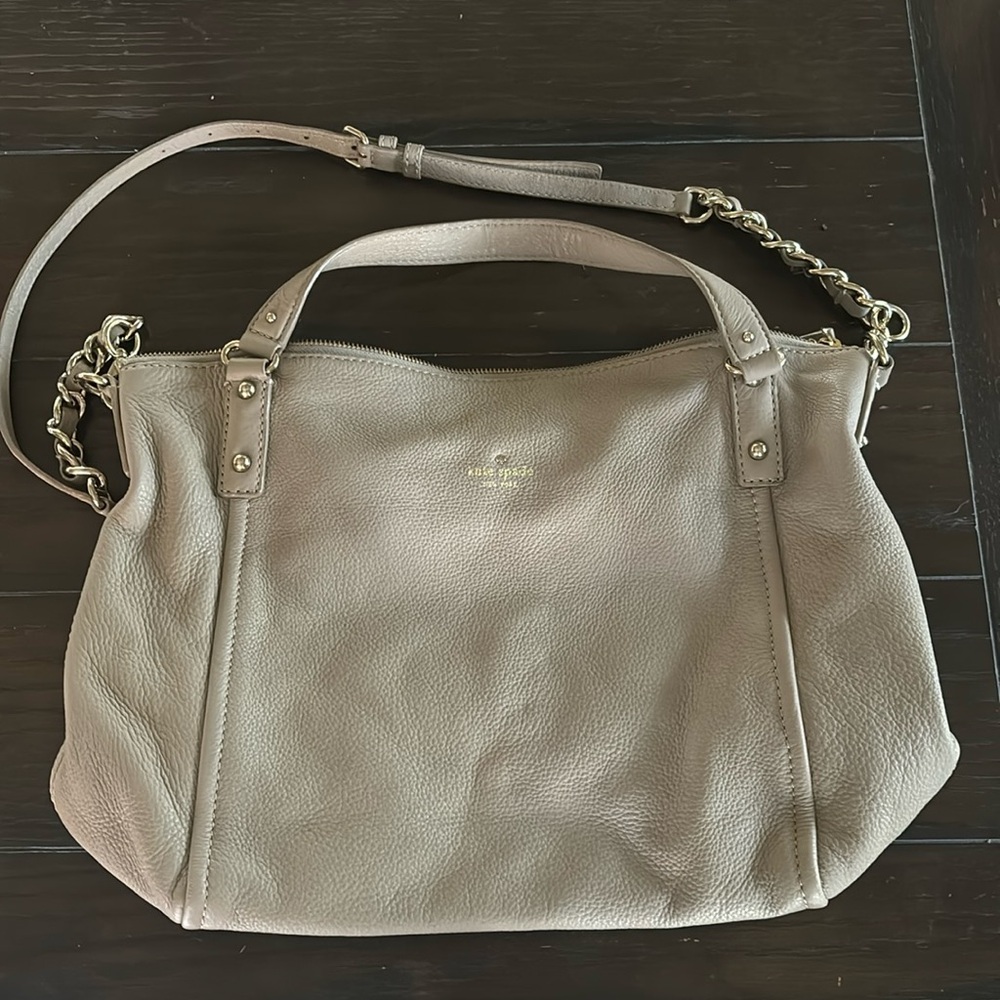 Kate Spade tan leather purse with removable shoulder strap.